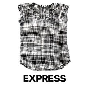 EXPRESS Gingham Plaid Short Sleeve Blouse Top Black & White Sz XS
